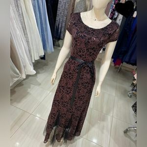 Beautiful Burgundy/Brown Lace & Sequins Maxi Dress Womens Size M
